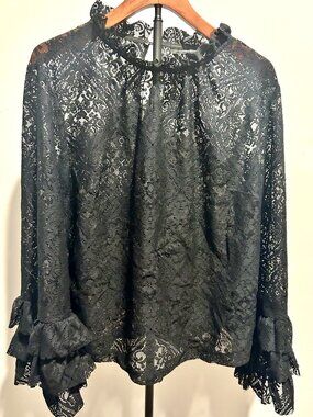 Ashley Stewart Size 14, Black Lace Fabric Sheer Overlay unlined.